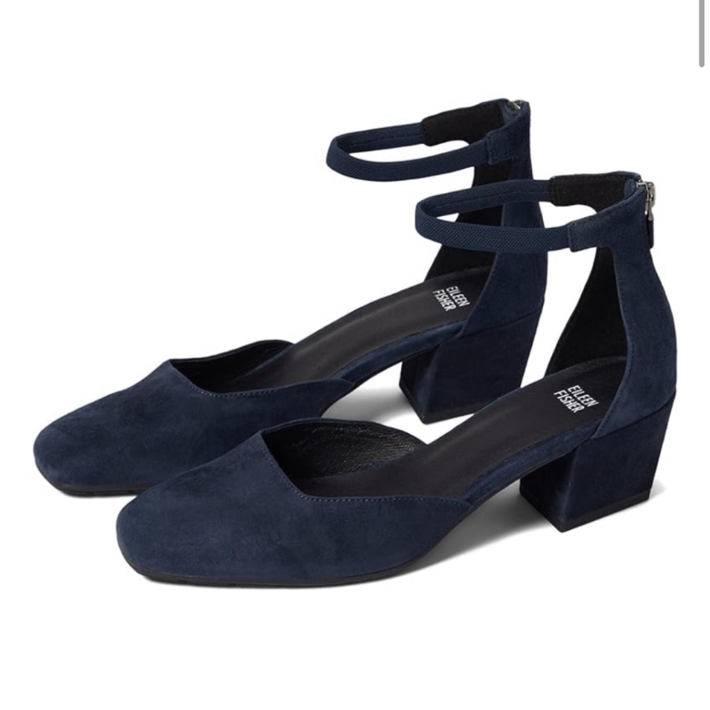 Eileen Fisher Veery Navy Blue Suede Ankle Strap Pumps Elegant Design
